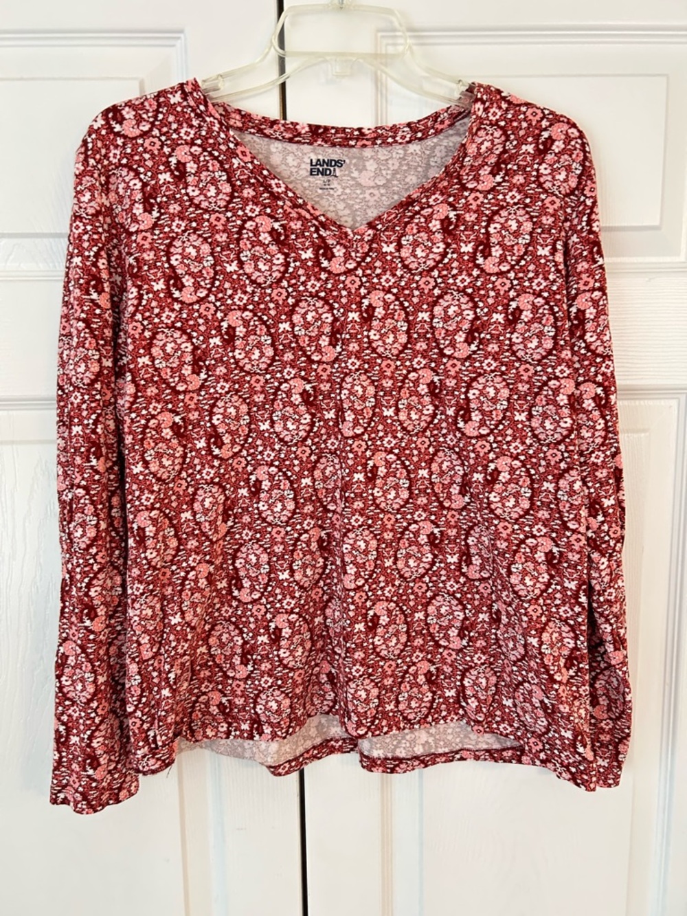 NWOT Lands’ End Women’s Red Flower Print Boho Cotton Tunic Blouse Shirt Size L